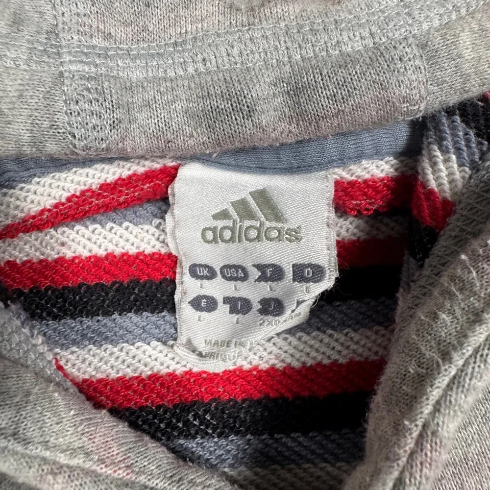 Adidas Adipure Hoodie Mens Large Gray Striped Pullover Sweatshirt Cotton Blend